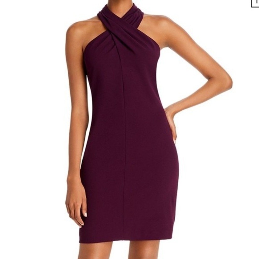 Eliza J NWT Plum Purple Crisscross Halter Sheath Dress EJ8M7992 Womens Size 8